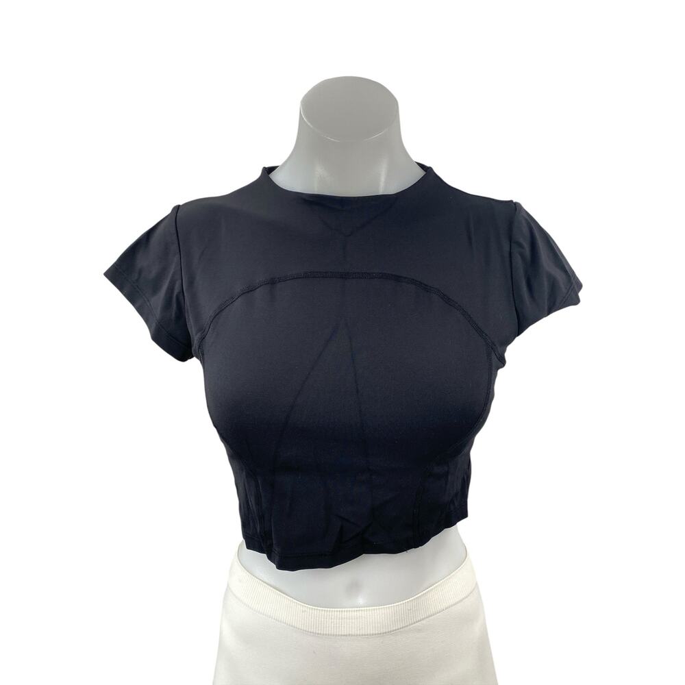 Enerbloom Women's Black Short Sleeve Yoga Athletic Activewear Crop T-Shirt Top M